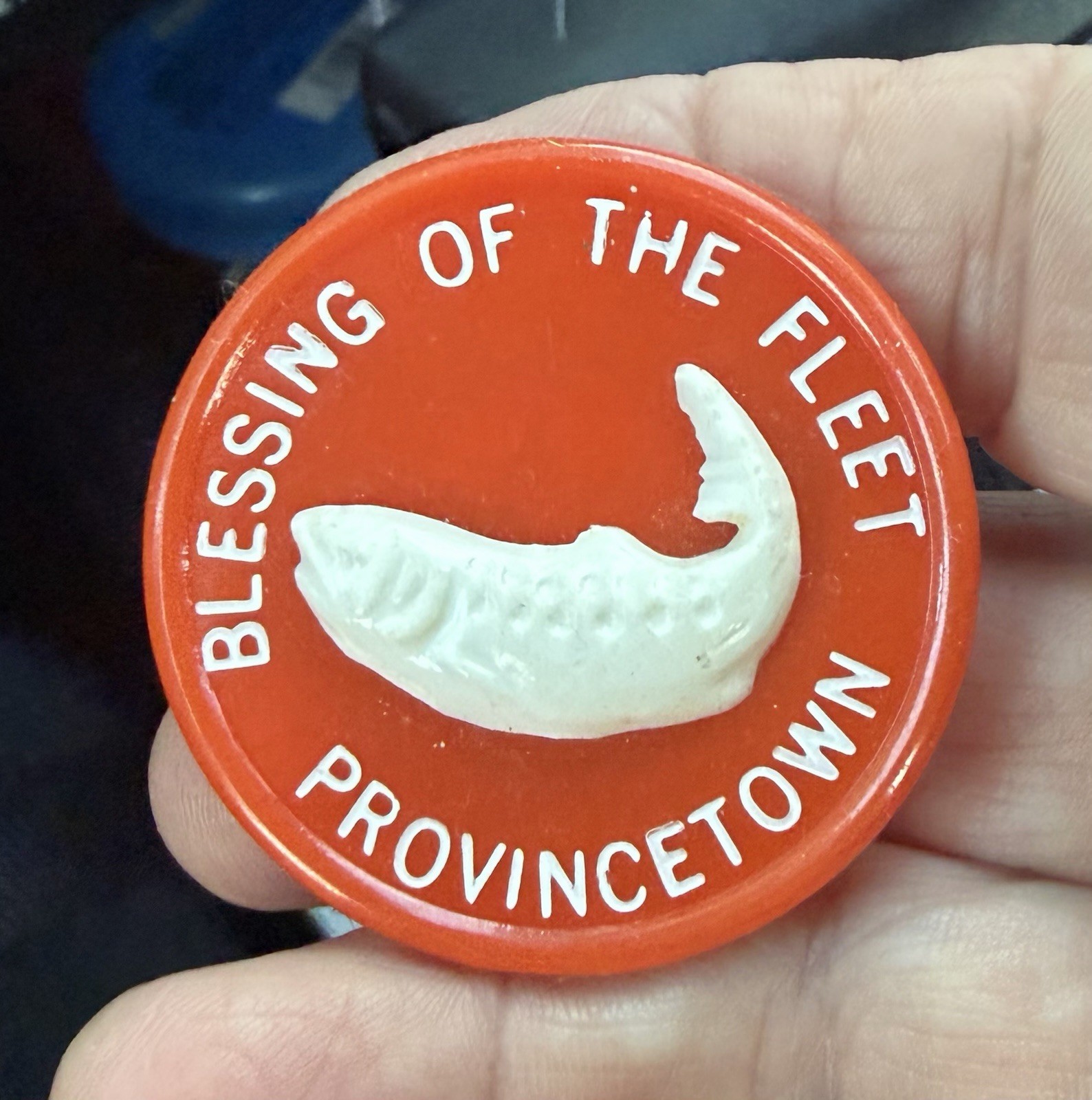 Vtg 60s - 70s Provincetown P-Town Blessing of the Fleet Pin ~ Plastic Orange Vtg 60s - 70s Provincetown P-Town Blessing of the Fleet Pin ~ Plastic Orange