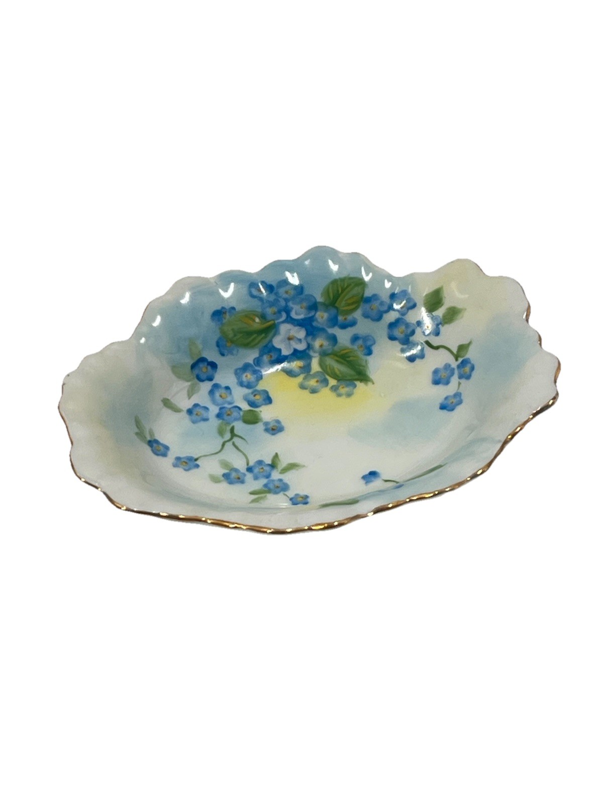 Vintage Leffon China Hand Painted Forget Me Not Trinket Dish Gold Trim Japan Vintage Leffon China Hand Painted Forget Me Not Trinket Dish Gold Trim Japan