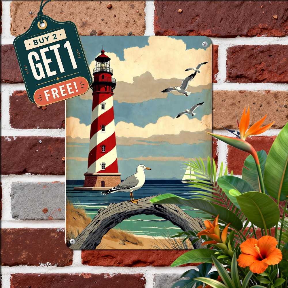 Ocean Lighthouse Seashore Nautical Tin Sign Beach Sailing Ship Plaque 8x12 Ocean Lighthouse Seashore Nautical Tin Sign Beach Sailing Ship Plaque 8x12