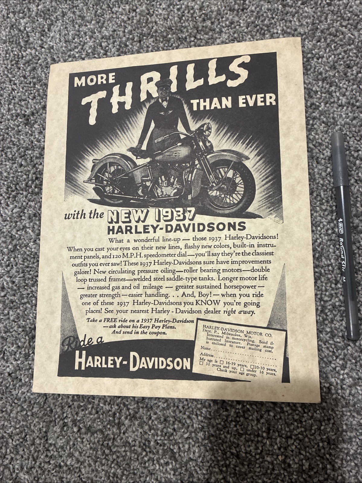 Rare 1937 Harley Advertisement Rare 1937 Harley Advertisement