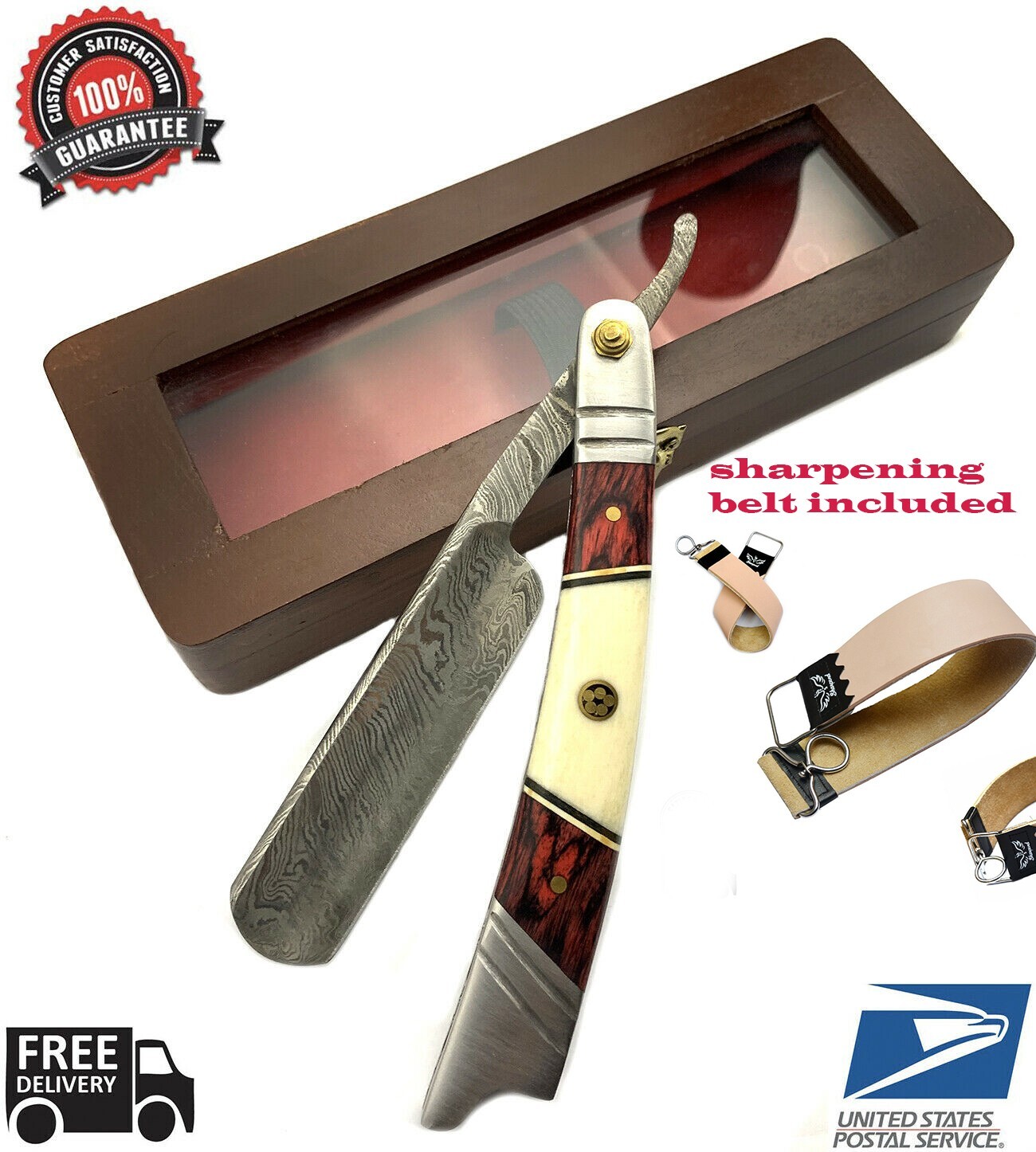 Damascus Steel Straight Razor Cut Throat Barber Salon Shaving Razor Vintage Horn Damascus Steel Straight Razor Cut Throat Barber Salon Shaving Razor Vintage Horn