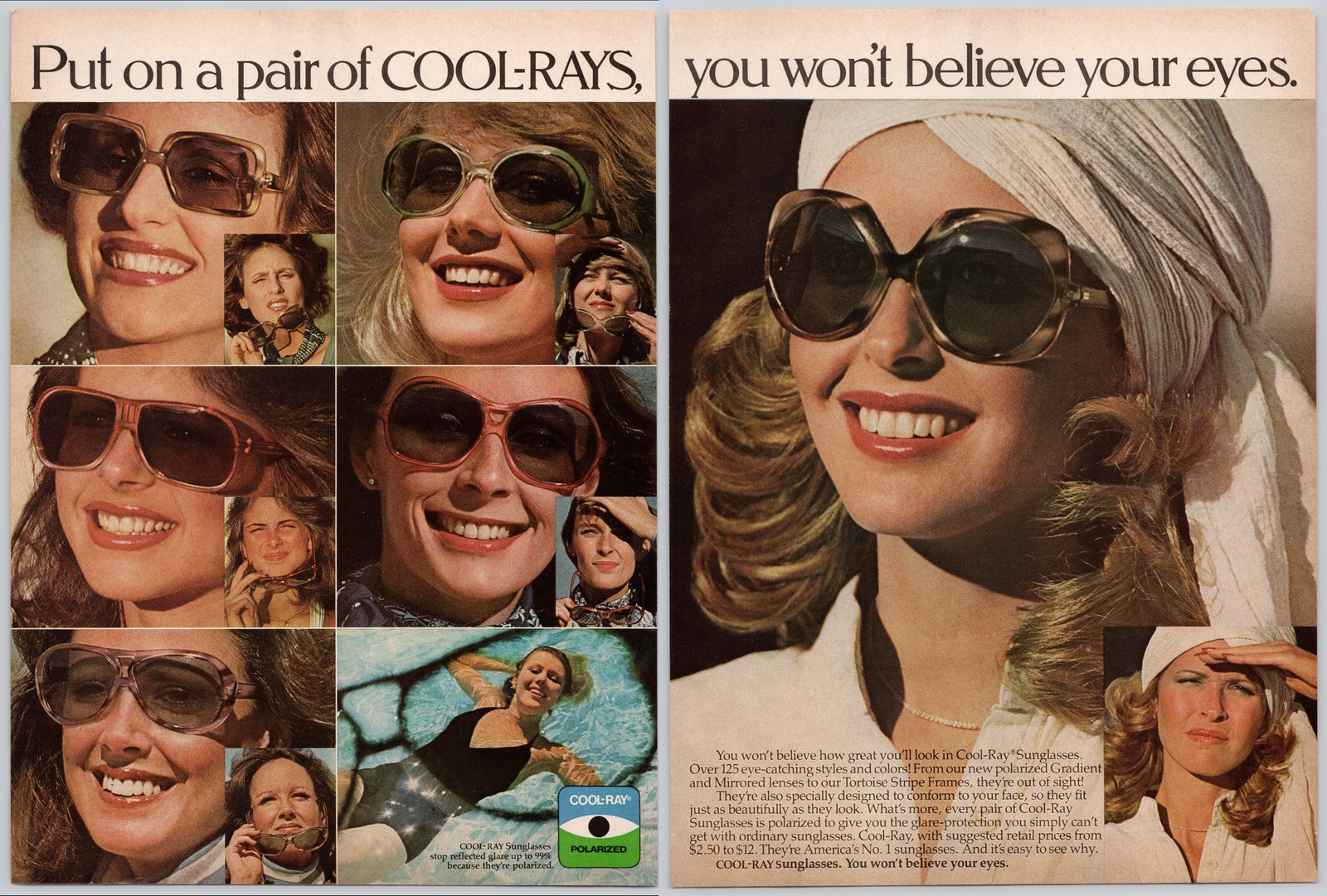 Cool-Ray Sunglasses Polarized Gradient Mirrored Tortoise 1976 Vintage Print Ad Cool-Ray Sunglasses Polarized Gradient Mirrored Tortoise 1976 Vintage Print Ad