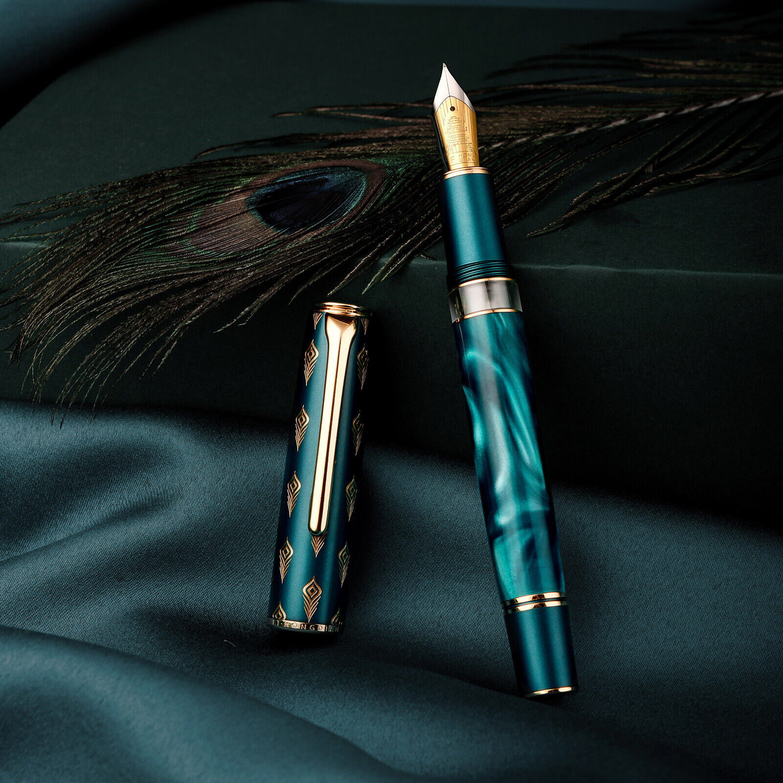Hongdian N7 Piston Fountain Pen Blue/ Gray, EF/ F/ M/ Long Knife Nib Writing Pen