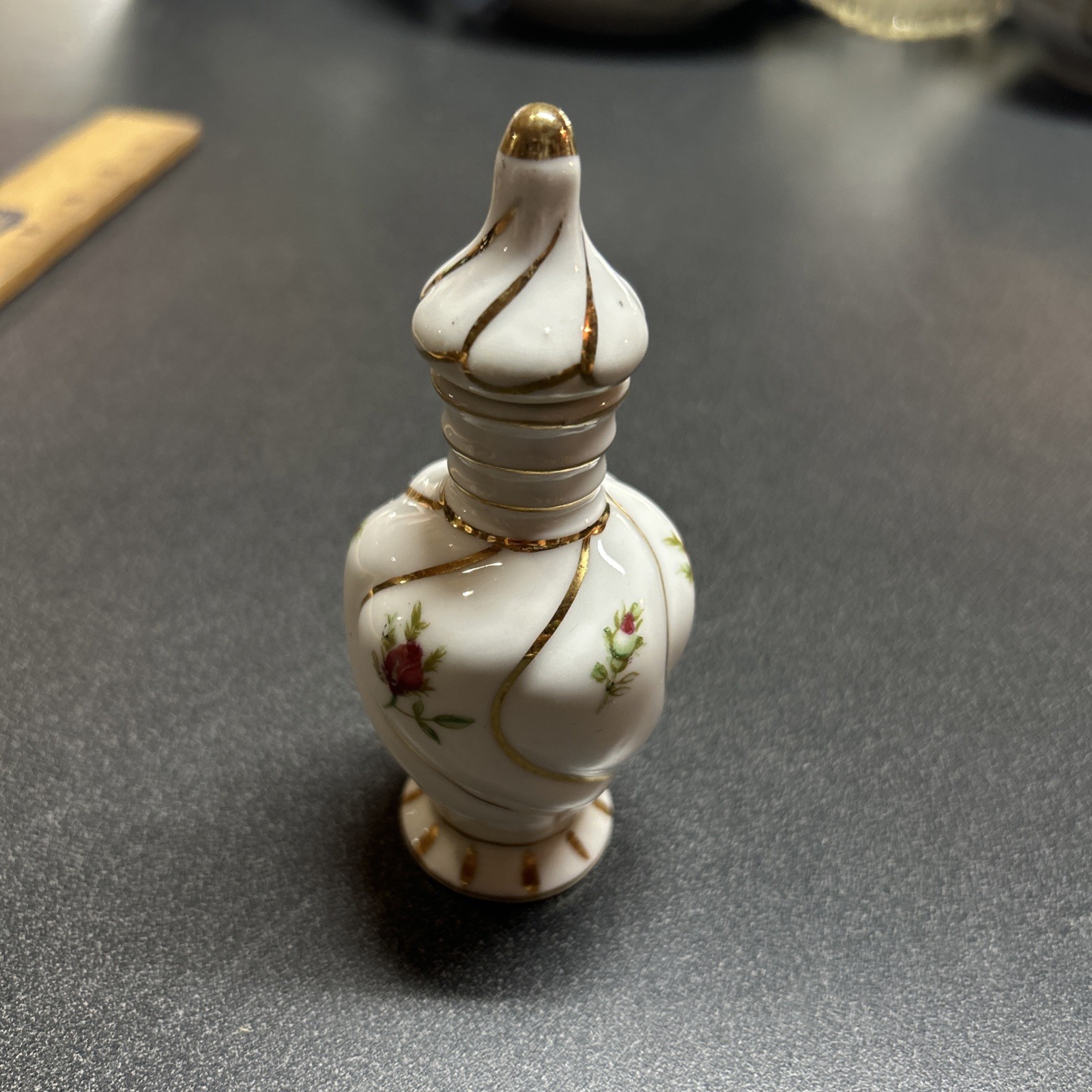 Vintage IRICE 5" Porcelain Perfume Bottle White with Flowers Gold Trim Vintage IRICE 5" Porcelain Perfume Bottle White with Flowers Gold Trim