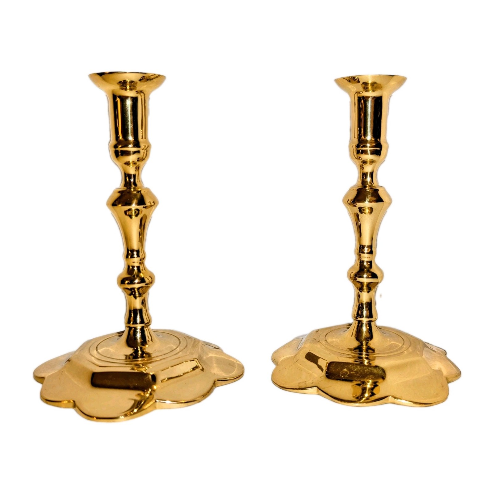 x2 Vtg Virginia Metalcrafters Colonial Williamsburg Brass Candlesticks Petal A+