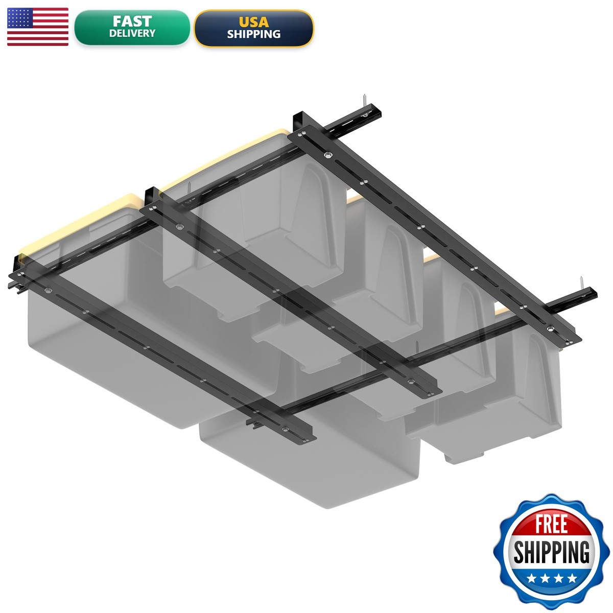 WALMANN Overhead Tote Storage Rail System Black Heavy Duty Adjustable