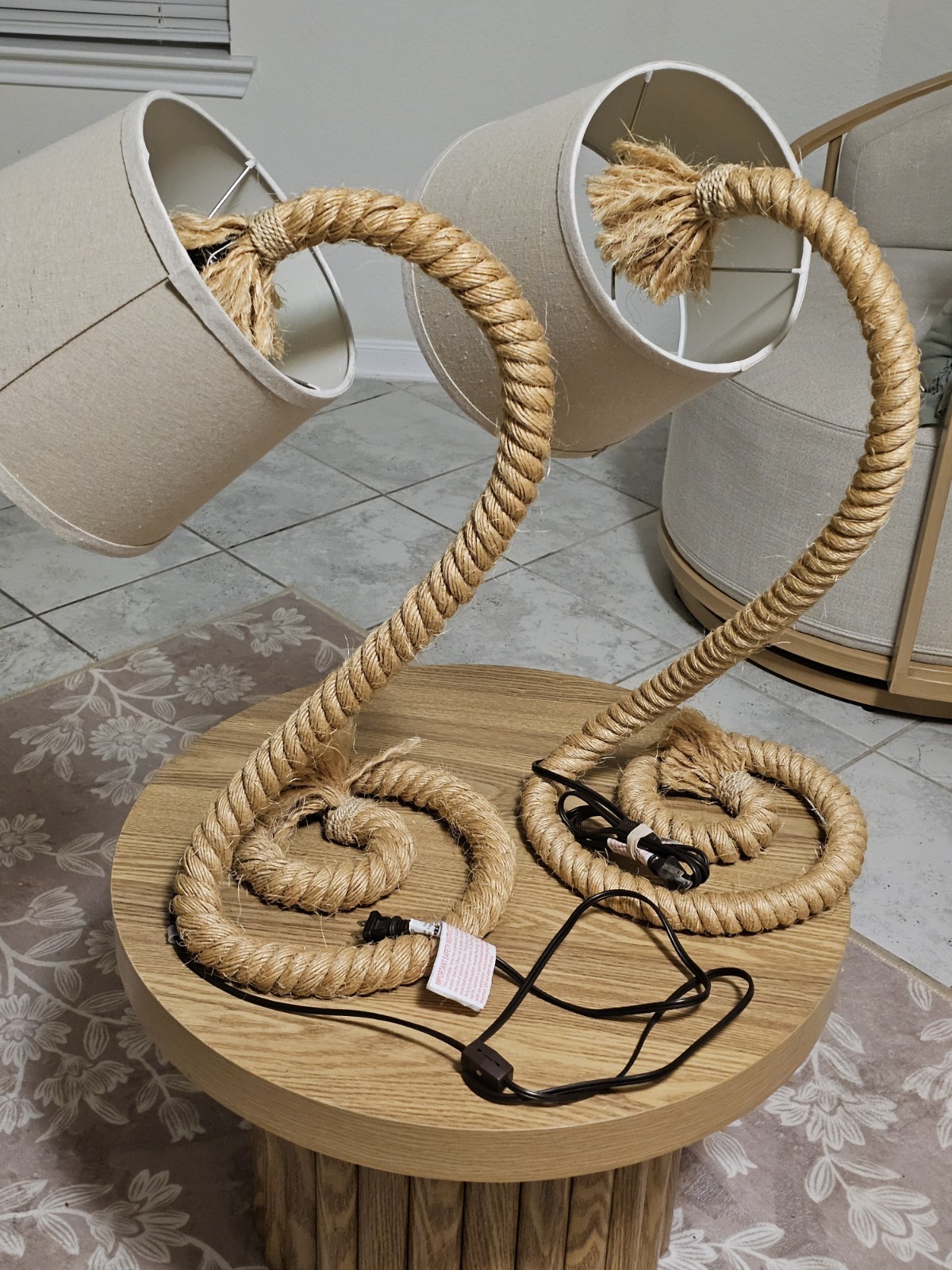 Vintage Coiled Rope Audoux Minet-style MCM Table Lamp set Vintage Coiled Rope Audoux Minet-style MCM Table Lamp set