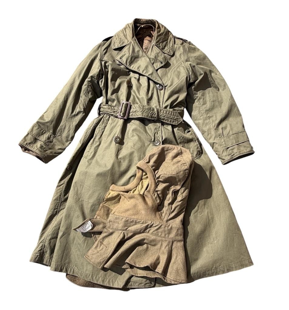 Vintage WWII 1944 US Army Officer OD-7 Field Overcoat 35R Wool Liner Hood