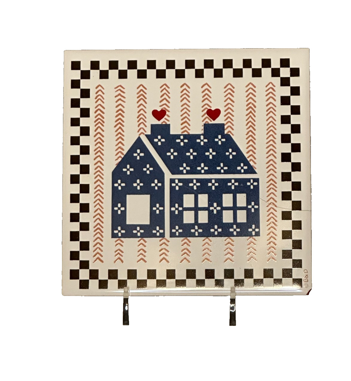 RARE Signed B&D HOUSE NOS 6" CERAMIC Tile Farm house Country Cottage Trivet RARE Signed B&D HOUSE NOS 6" CERAMIC Tile Farm house Country Cottage Trivet