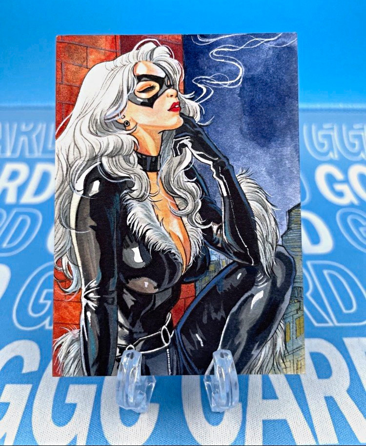 GGC Studio Marvel Black Cat Hand Drawn Custom Art Sketch Card 1/1 AUTO GGC Studio Marvel Black Cat Hand Drawn Custom Art Sketch Card 1/1 AUTO