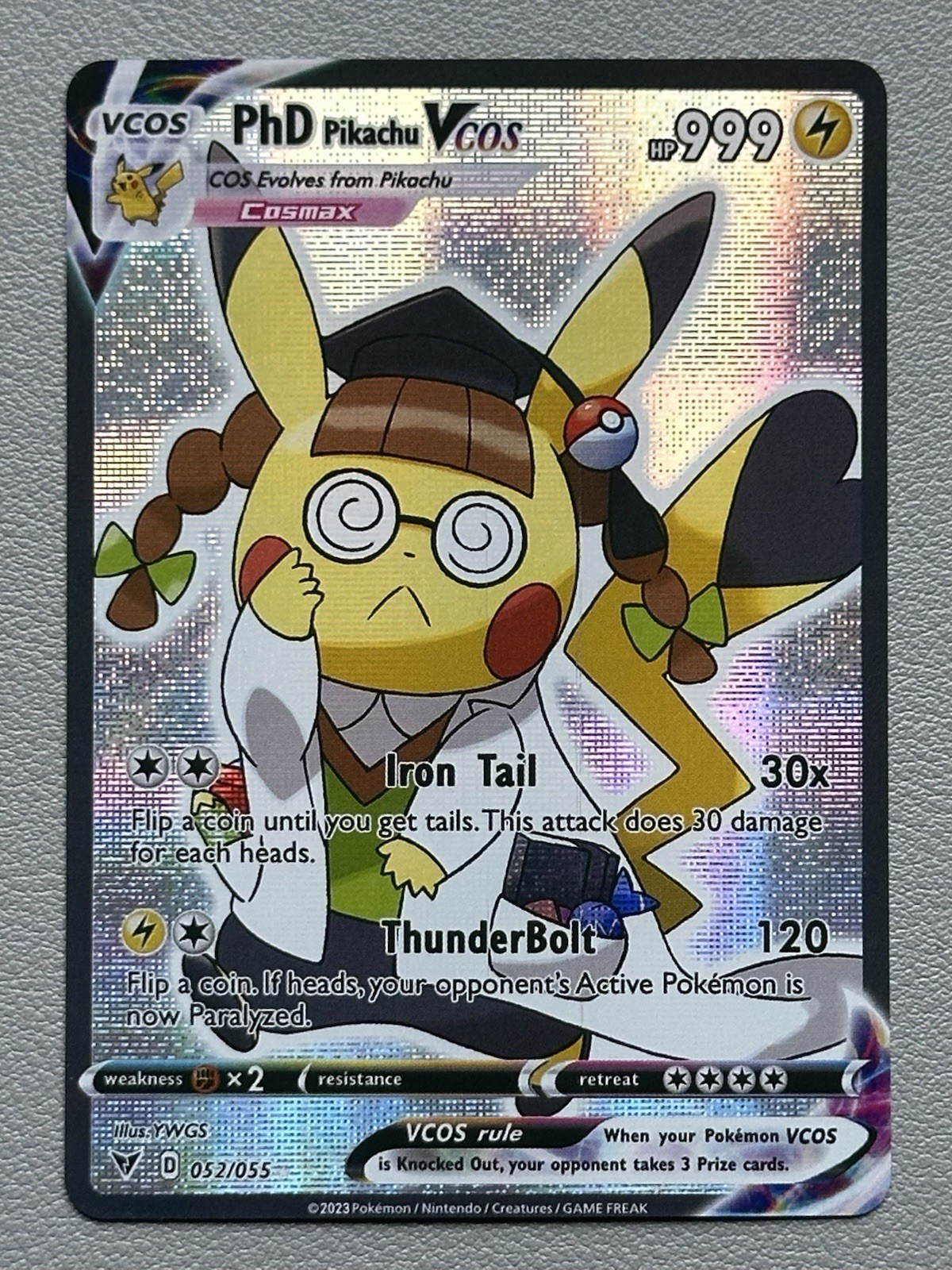 PhD Pikachu VCOS 052/055 Full Art Holo Custom Pokémon Card PhD Pikachu VCOS 052/055 Full Art Holo Custom Pokémon Card