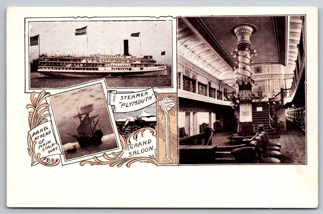 Steamship Plymouth Interior Grand Saloon c1905 Postcard Ships
