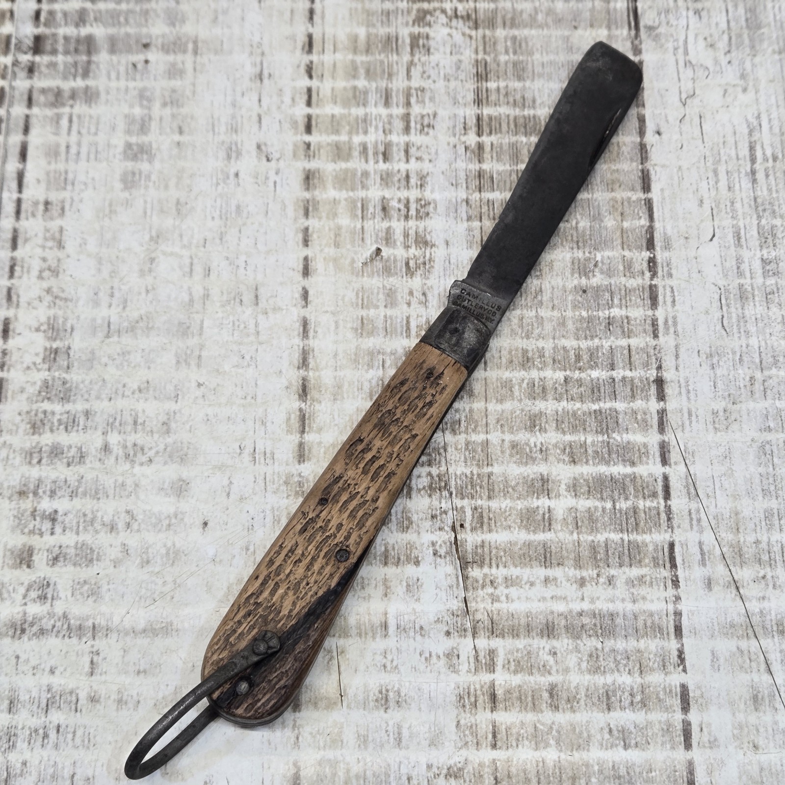 VTG Camillus USA 4 Line Stamp Jigged WOOD WWII Era Single-Blade Rope Knife VTG Camillus USA 4 Line Stamp Jigged WOOD WWII Era Single-Blade Rope Knife