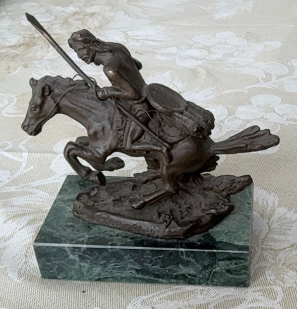 Frederic Remington Bronze Miniature. "The Cheyenne" Indian on Horseback 4 1/2". Frederic Remington Bronze Miniature. "The Cheyenne" Indian on Horseback 4 1/2".