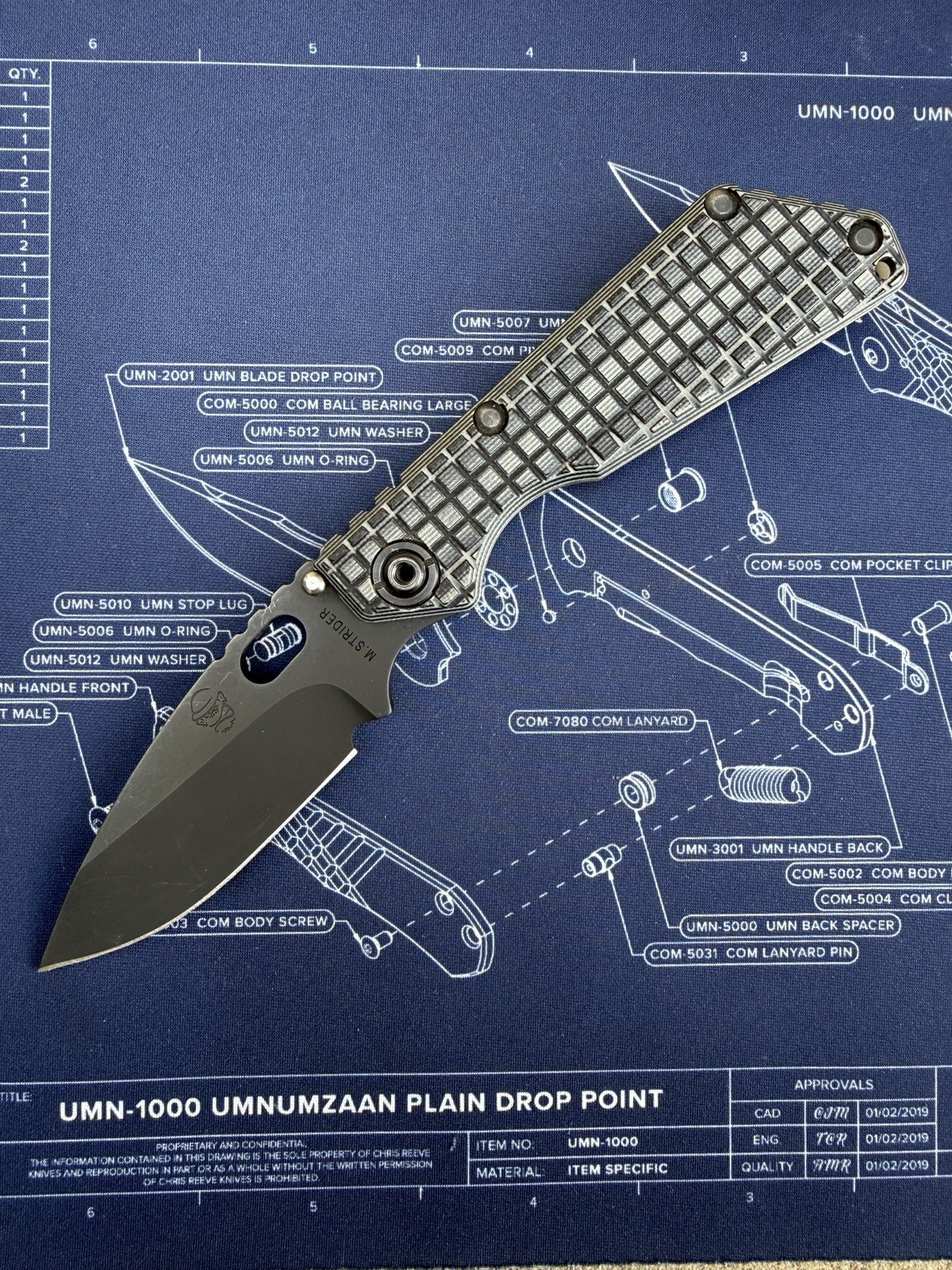M. Strider Knives MEFP CPM-3V SnG, Black PVD, Gray Monkey Edge Frag Pattern G-10 M. Strider Knives MEFP CPM-3V SnG, Black PVD, Gray Monkey Edge Frag Pattern G-10