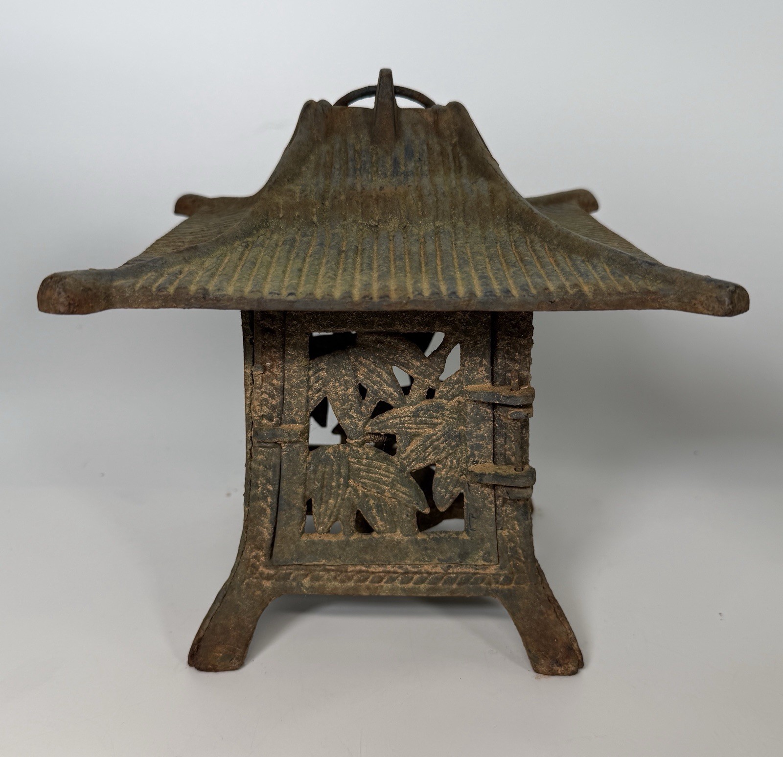 Vintage Cast Iron Japanese Pagoda Lantern Garden Hanging Candle Holder Bamboo