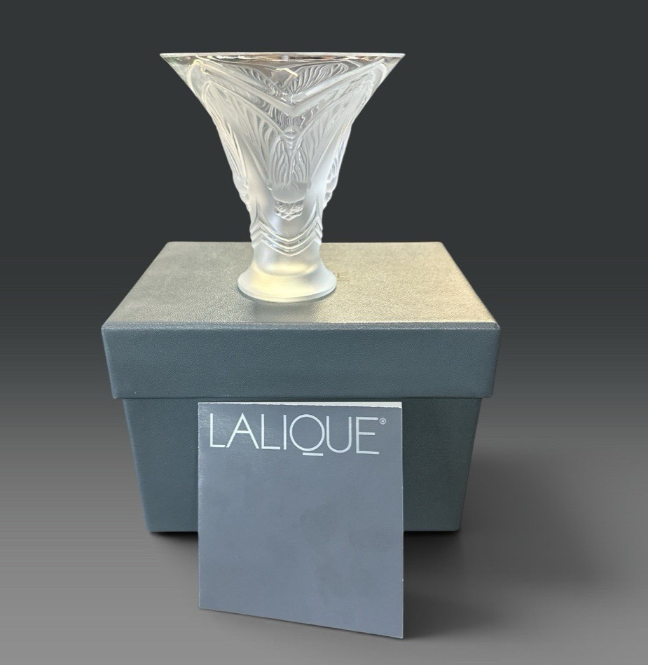 Lalique Soliflore Cigales, Circada  Bud Vase Frosted Crystal France Signed 4.25”