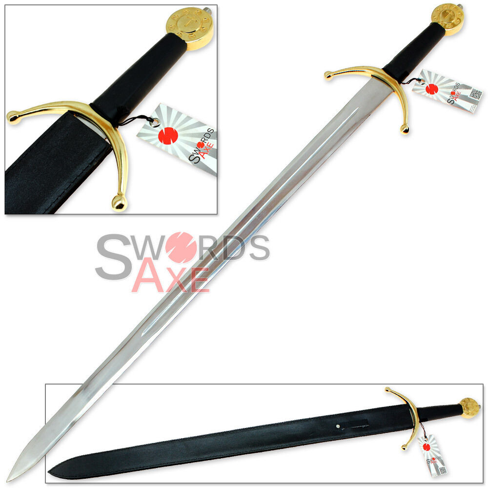 Edward III of England Templar Cross Longsword Replica Gold Medieval Steel Sword
