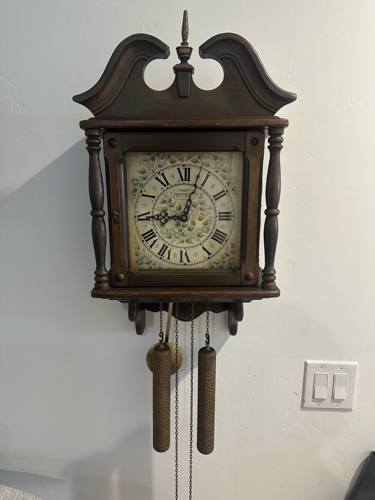 Vintage New England Clock Co 8 Day Urgos Weight Driven Wall Clock 1970s