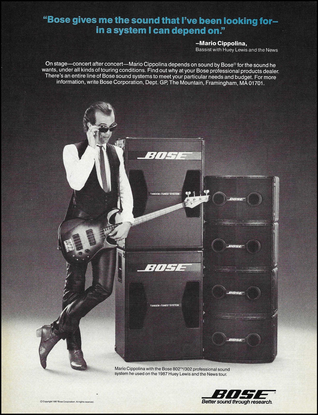 Mario Cipollina Huey Lewis and The News 1987 Bose Bass Guitar Amp advertisement Mario Cipollina Huey Lewis and The News 1987 Bose Bass Guitar Amp advertisement