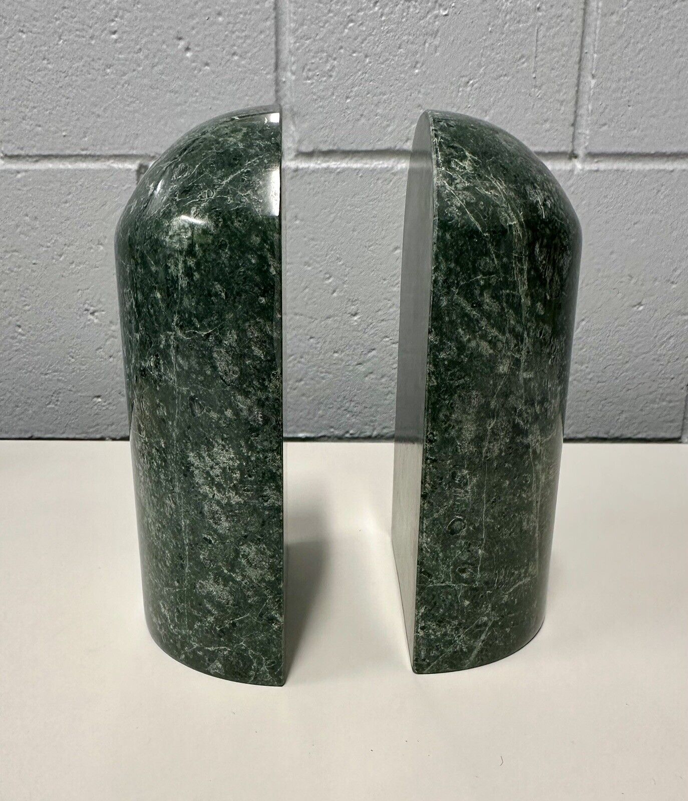 VINTAGE - Green Marble Granite Stone Bookends - Half Columns - Pier One Imports