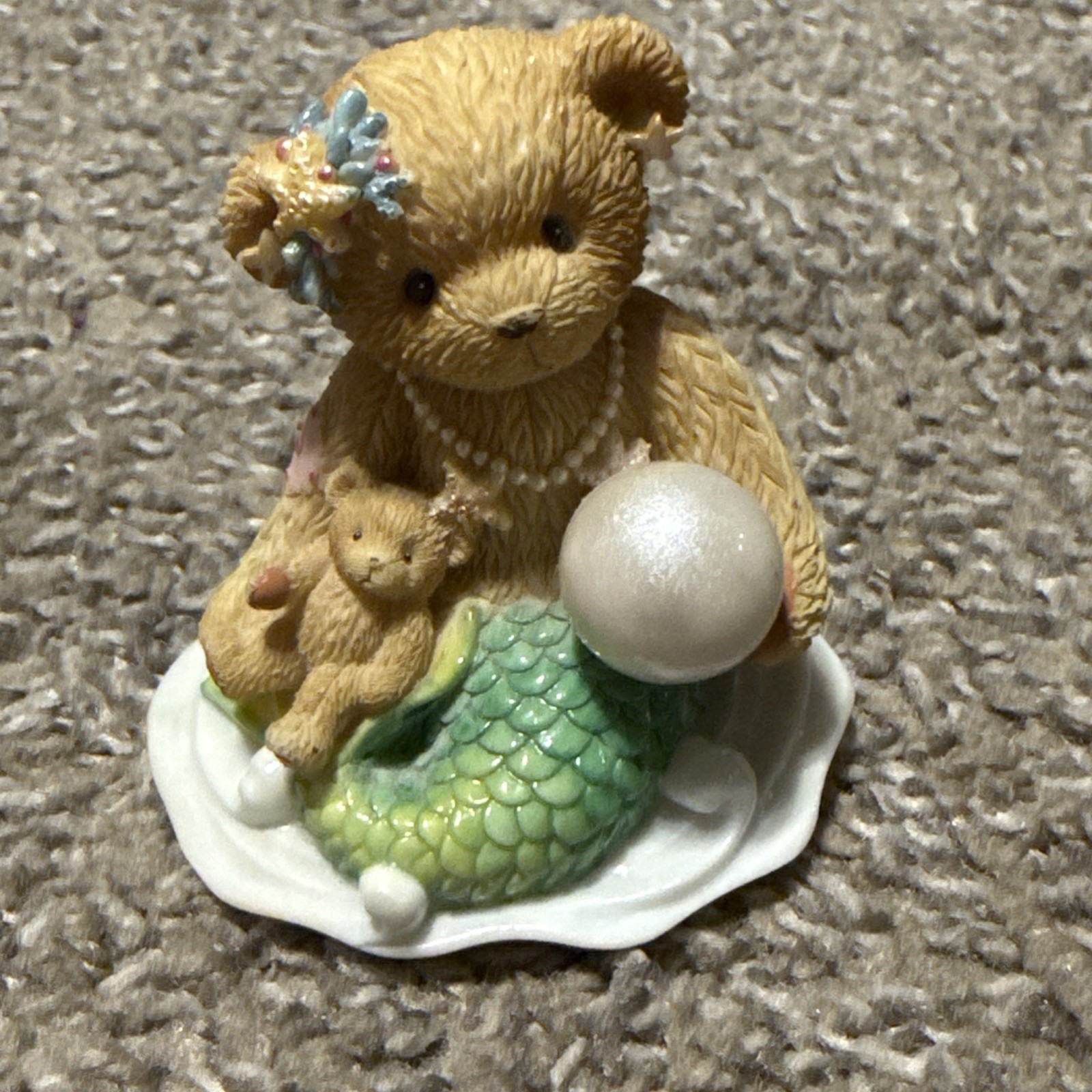 Cherished Teddies Mermaid Bear w/ Pearl & Mini Teddy Figurine Enesco