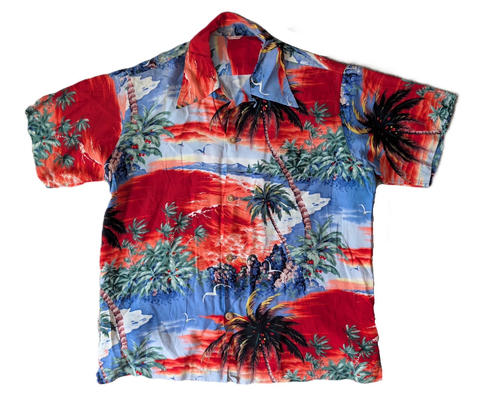 Vintage 1950s Made in Japan Rayon Hawaiian Shirt Trees Scenic Crepe size M Vintage 1950s Made in Japan Rayon Hawaiian Shirt Trees Scenic Crepe size M