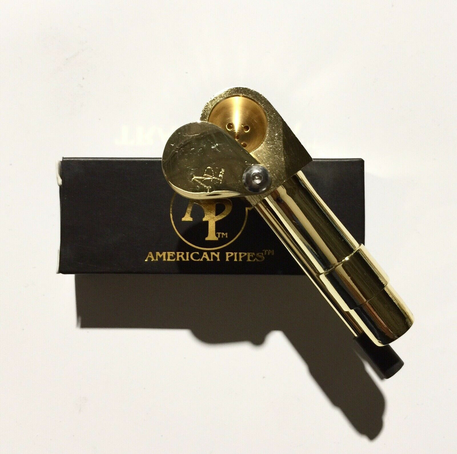 ORIGINAL AMERICANPIPES(tm) DELUXE SOLID BRASS WITH STORAGE AND A POKER ORIGINAL AMERICANPIPES(tm) DELUXE SOLID BRASS WITH STORAGE AND A POKER