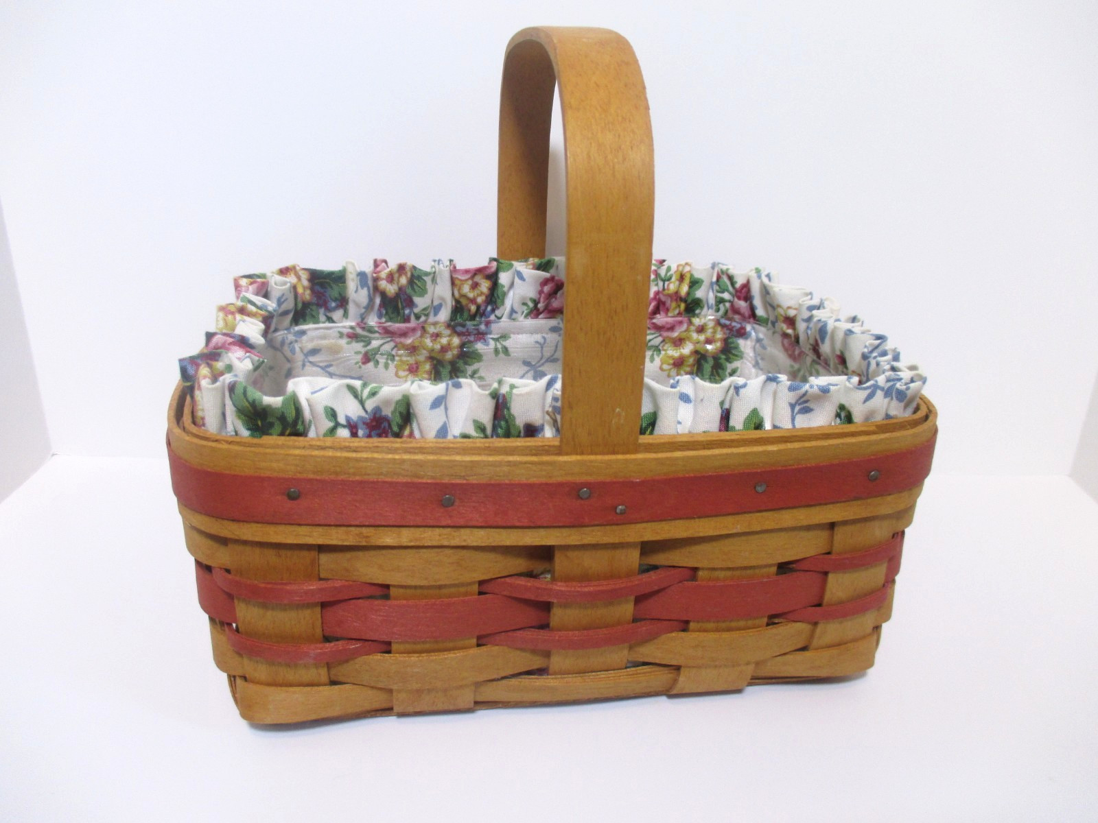 Longaberger Basket 1994 Handwoven Basket w/ Floral Liner & Protector Longaberger Basket 1994 Handwoven Basket w/ Floral Liner & Protector