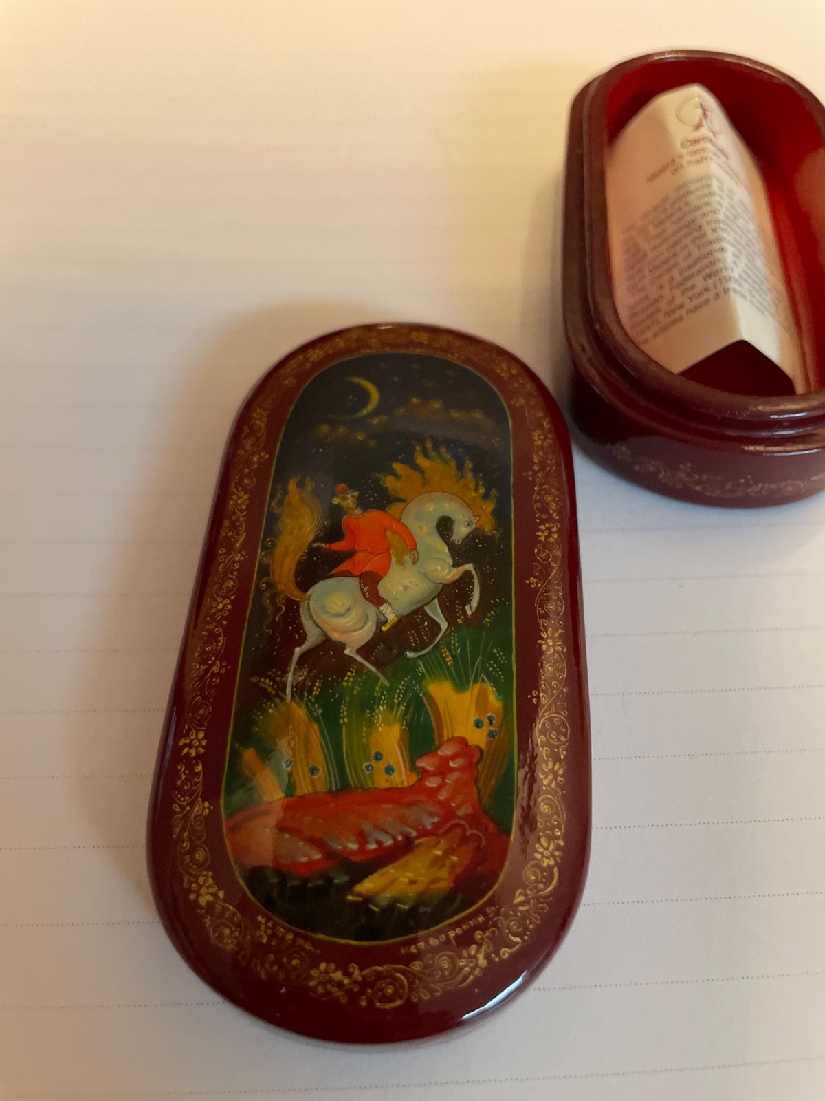 Vintage Mstera Russian Lacquer Box "The Little Humpbacked Horse" Signed Kulikova