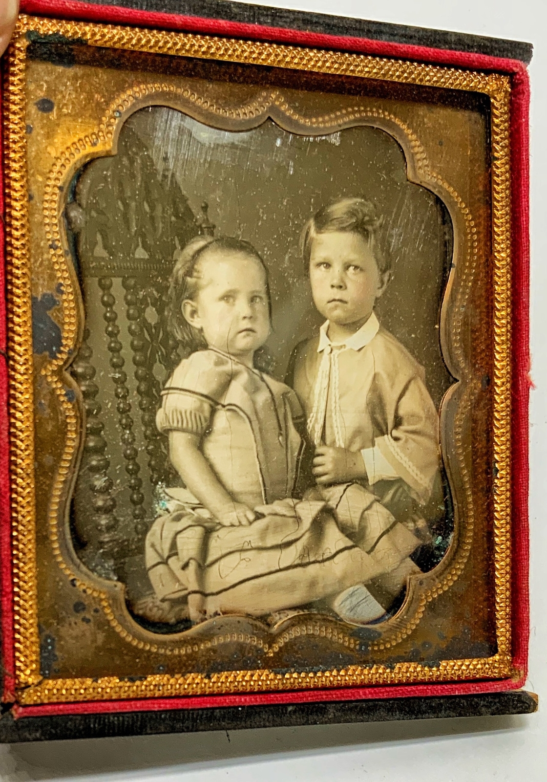 Antique tinted Daguerreotype Two children brother & sister Antique tinted Daguerreotype Two children brother & sister