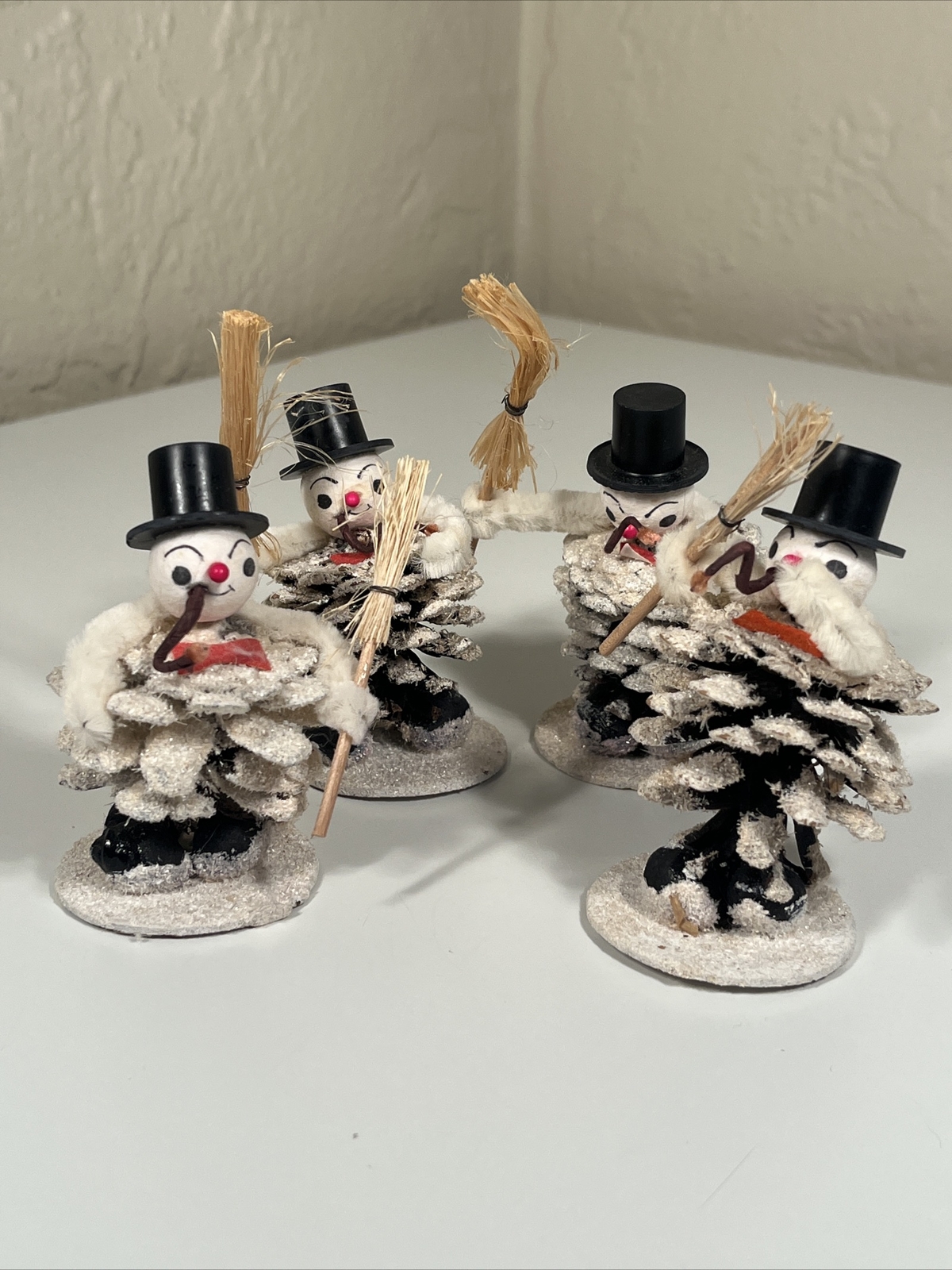 Set of 4 Vintage Christmas Pipe Smoking XMAS SNOWMEN Putz Pinecone JAPAN 4" Tall Set of 4 Vintage Christmas Pipe Smoking XMAS SNOWMEN Putz Pinecone JAPAN 4" Tall