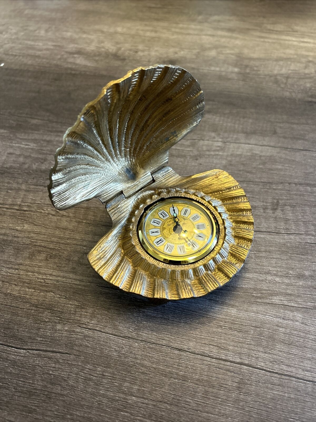 Vintage Gruber Brass Clam Shell Clock Nautical Western Germany 