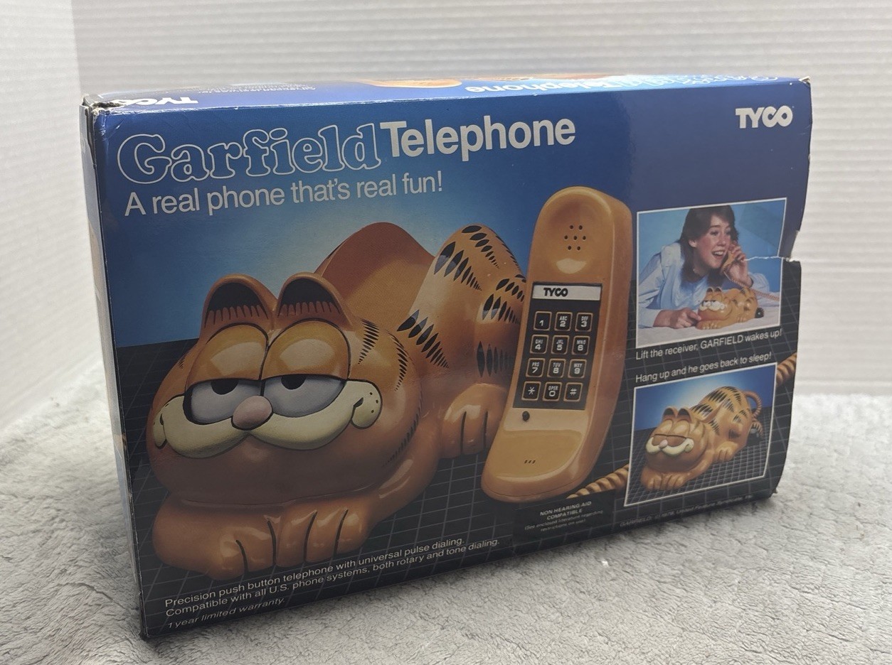 NEW Vintage Tyco Garfield Landline Telephone Working With Original Box & Manual NEW Vintage Tyco Garfield Landline Telephone Working With Original Box & Manual