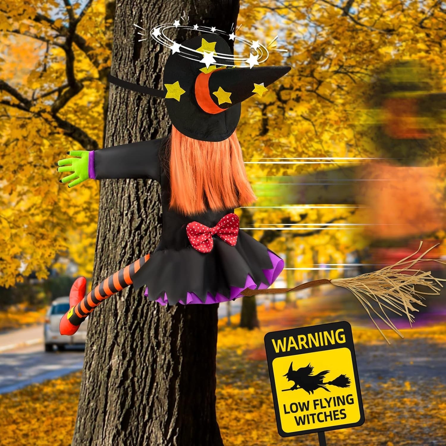 Halloween Decorations Outdoor Crashing Witch: 44'' Flying Crashed Witches Hangin Halloween Decorations Outdoor Crashing Witch: 44'' Flying Crashed Witches Hangin