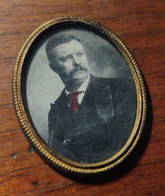 Antique President Theodore Teddy Roosevelt Miniature Portrait in Brass Frame