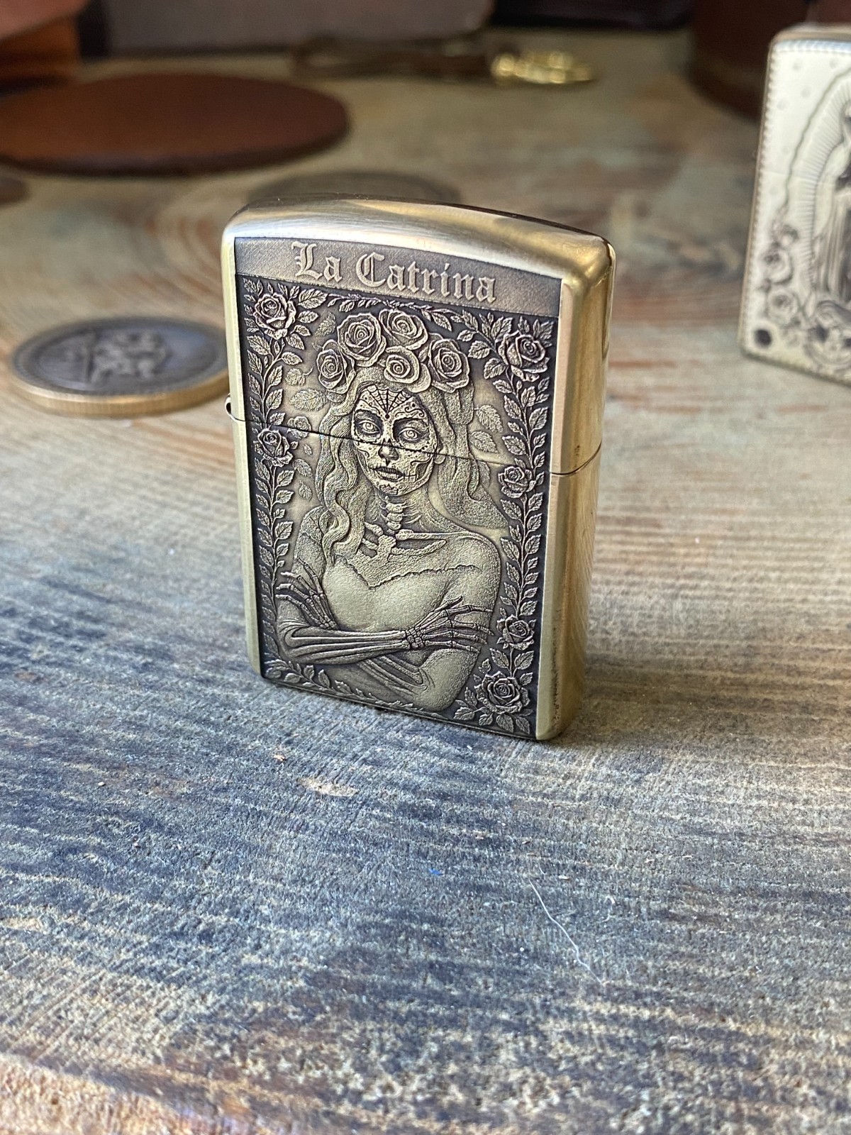 La Catrina | Dia de los Muertos 3D engraved | Brass Armor Zippo | Made in USA La Catrina | Dia de los Muertos 3D engraved | Brass Armor Zippo | Made in USA