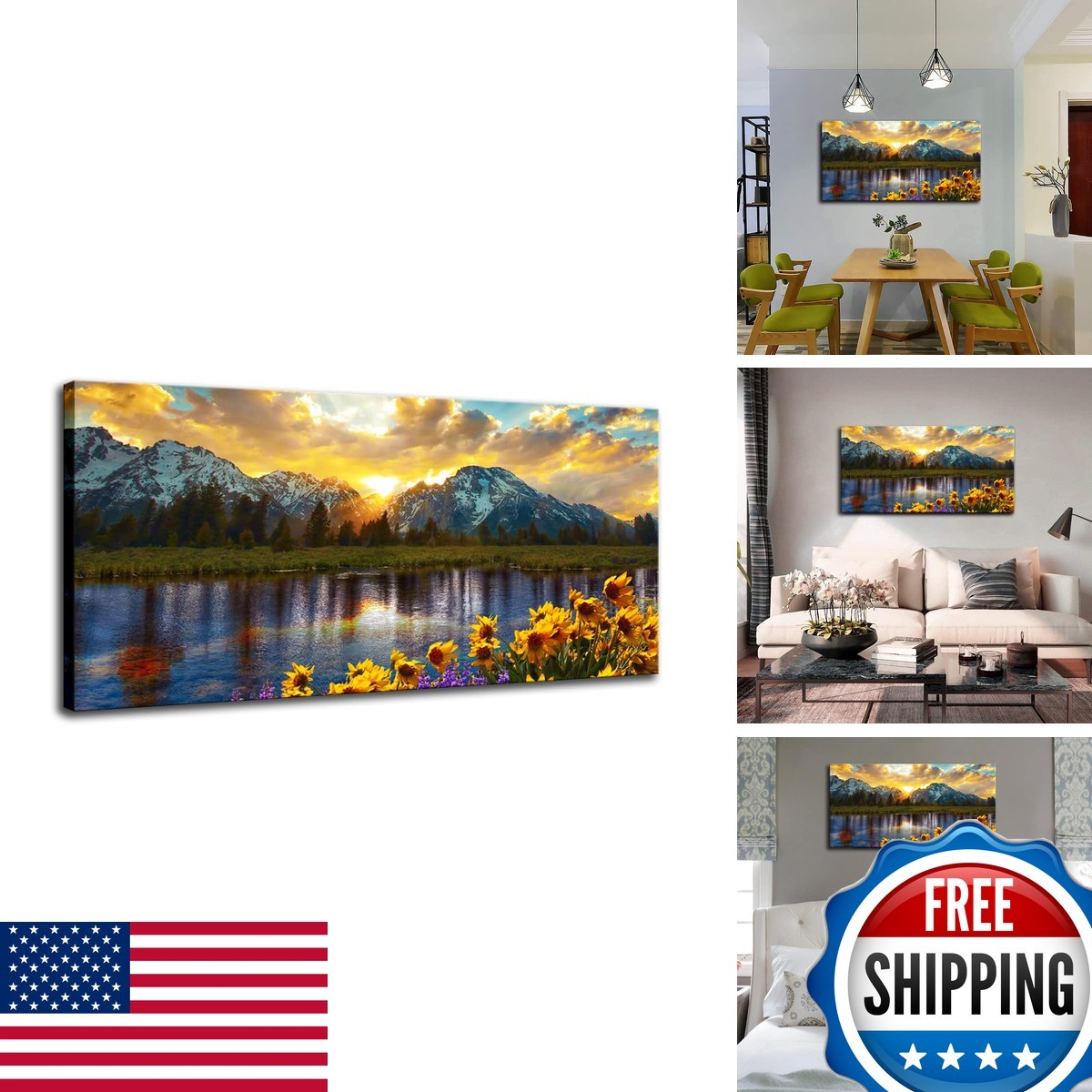 CIYU Sunrise at Grand Teton National Park Wall Art Lake 40x20 inch