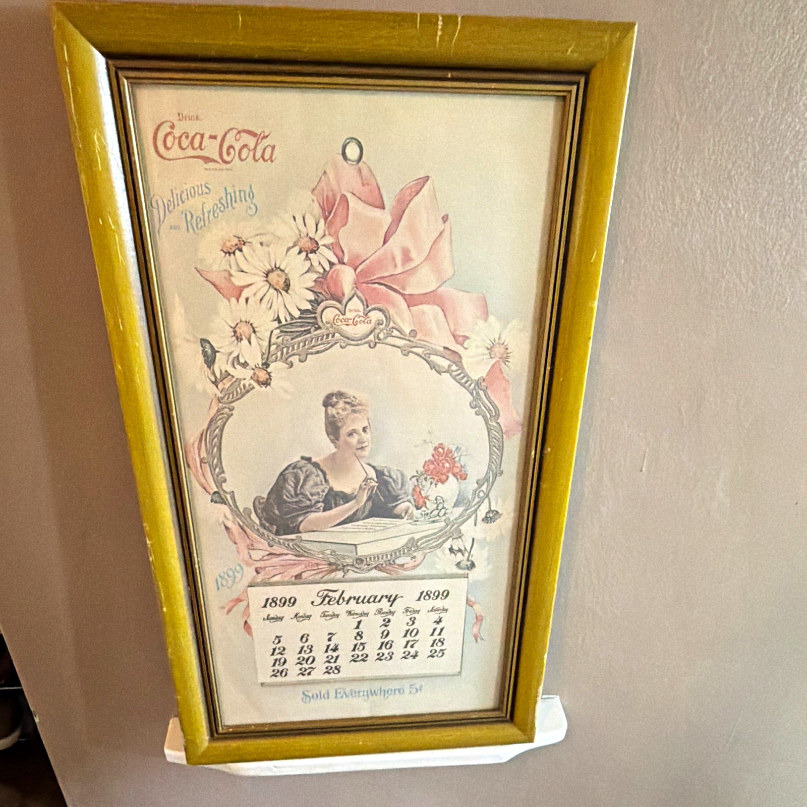 Coca-Cola Framed Calendar Print February 1899 "Delicious and Refreshing"