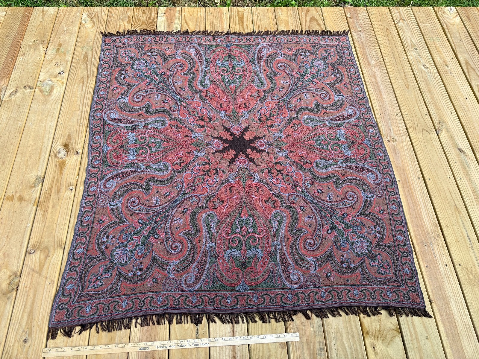 Vintage Antique Hand Woven Kashmir Paisley Shawl 69'' x 55'' Throw Reversible Vintage Antique Hand Woven Kashmir Paisley Shawl 69'' x 55'' Throw Reversible