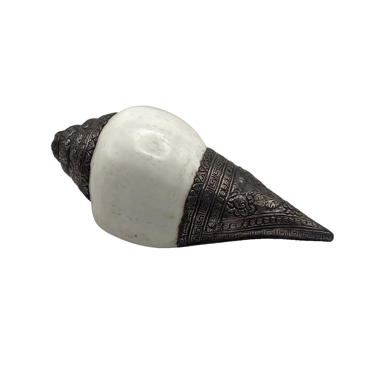 Antique Tibetan Buddhist Silver Conch Shell Ritual Shankha Trumpet Horn