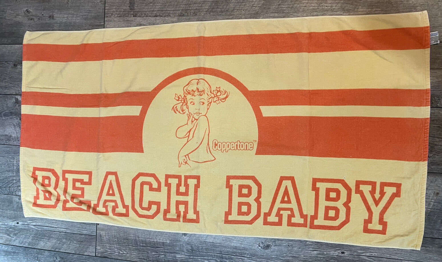 Vintage Coppertone Beach Baby Sunscreen Beach Towel Little Girl