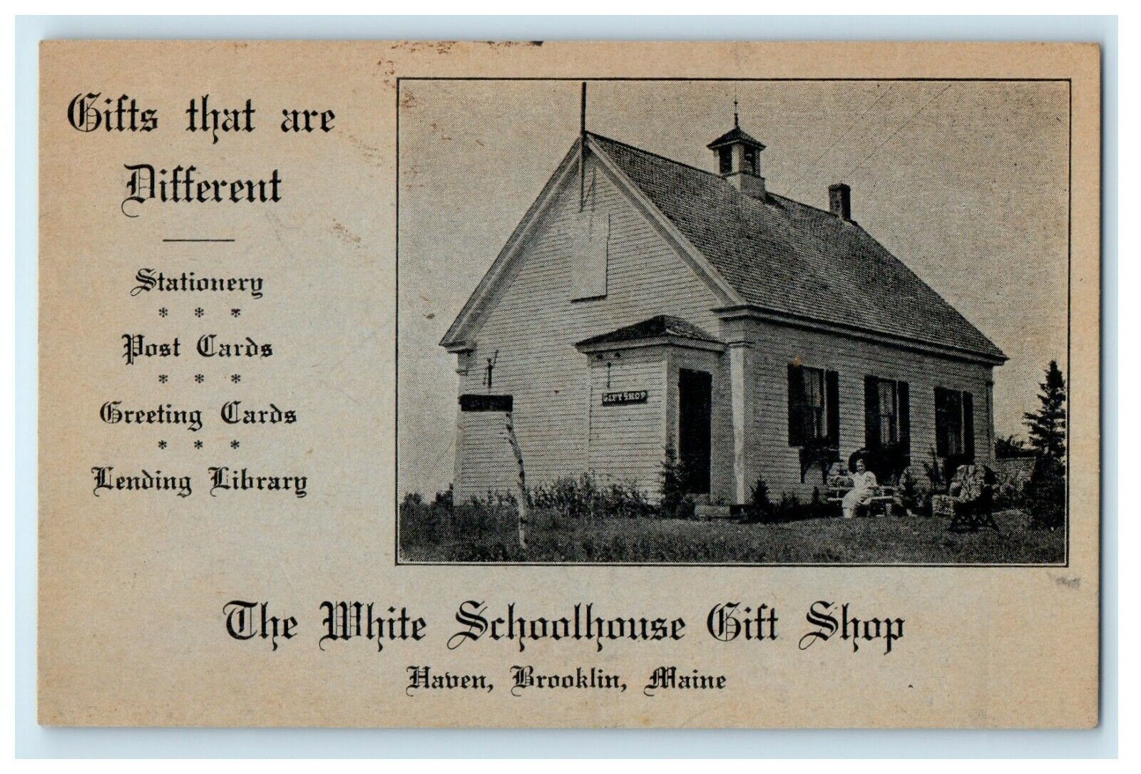 1940 The White Schoolhouse Gift Shop, Maine ME Antique Advertising Postcard