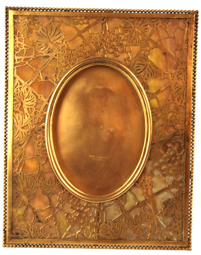 Antique Tiffany Studios NY Beaded 8"X10" Grapevine Bronze Frame Oval Opening