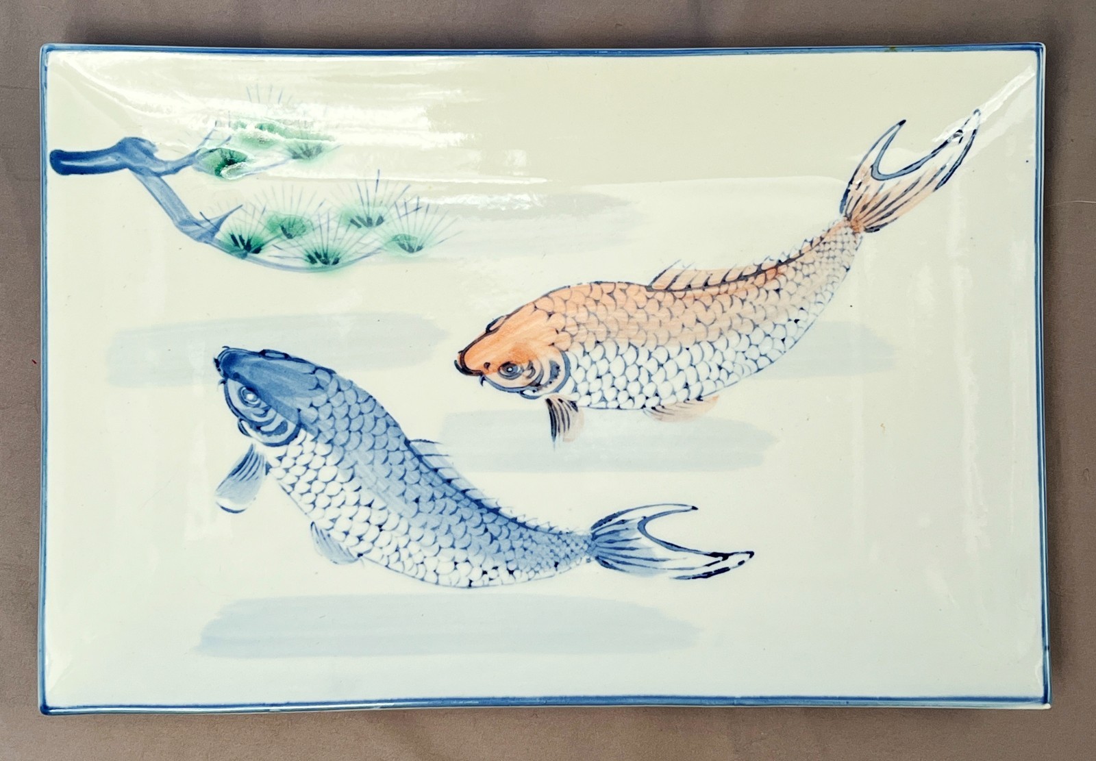 Antique Japanese Porcelain Rectangular Platter Hand Painted Koi Carp Fish Tray Antique Japanese Porcelain Rectangular Platter Hand Painted Koi Carp Fish Tray