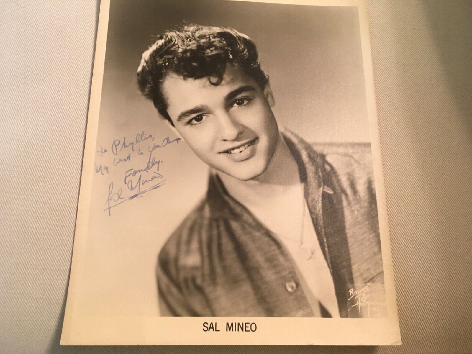 Sal Mineo  8x10 Bruno of Hollywood Headshot with penned autograph