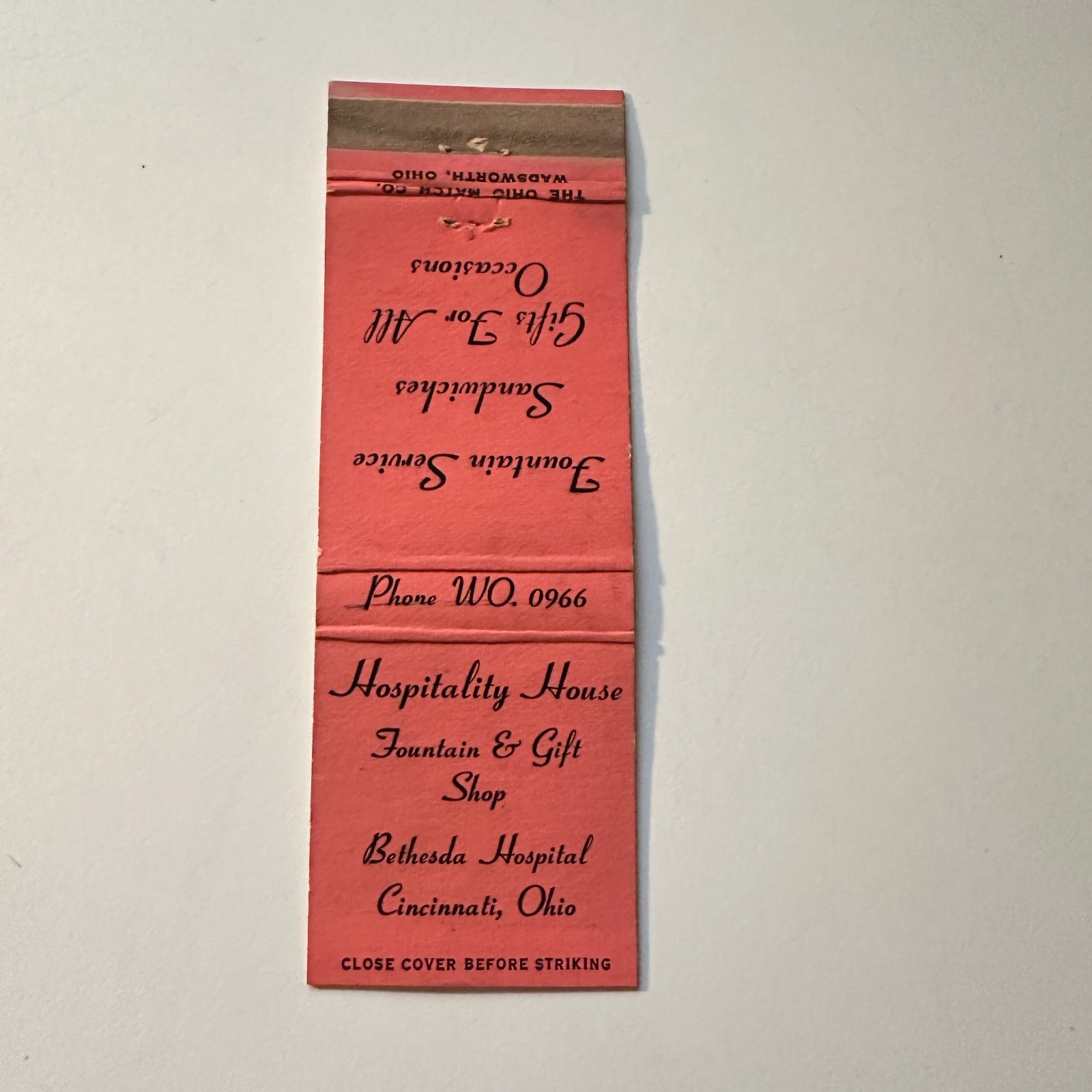 Hospitality House Fountain & Gift Shop Vintage Matchbook Cover 5MB123-4 Hospitality House Fountain & Gift Shop Vintage Matchbook Cover 5MB123-4