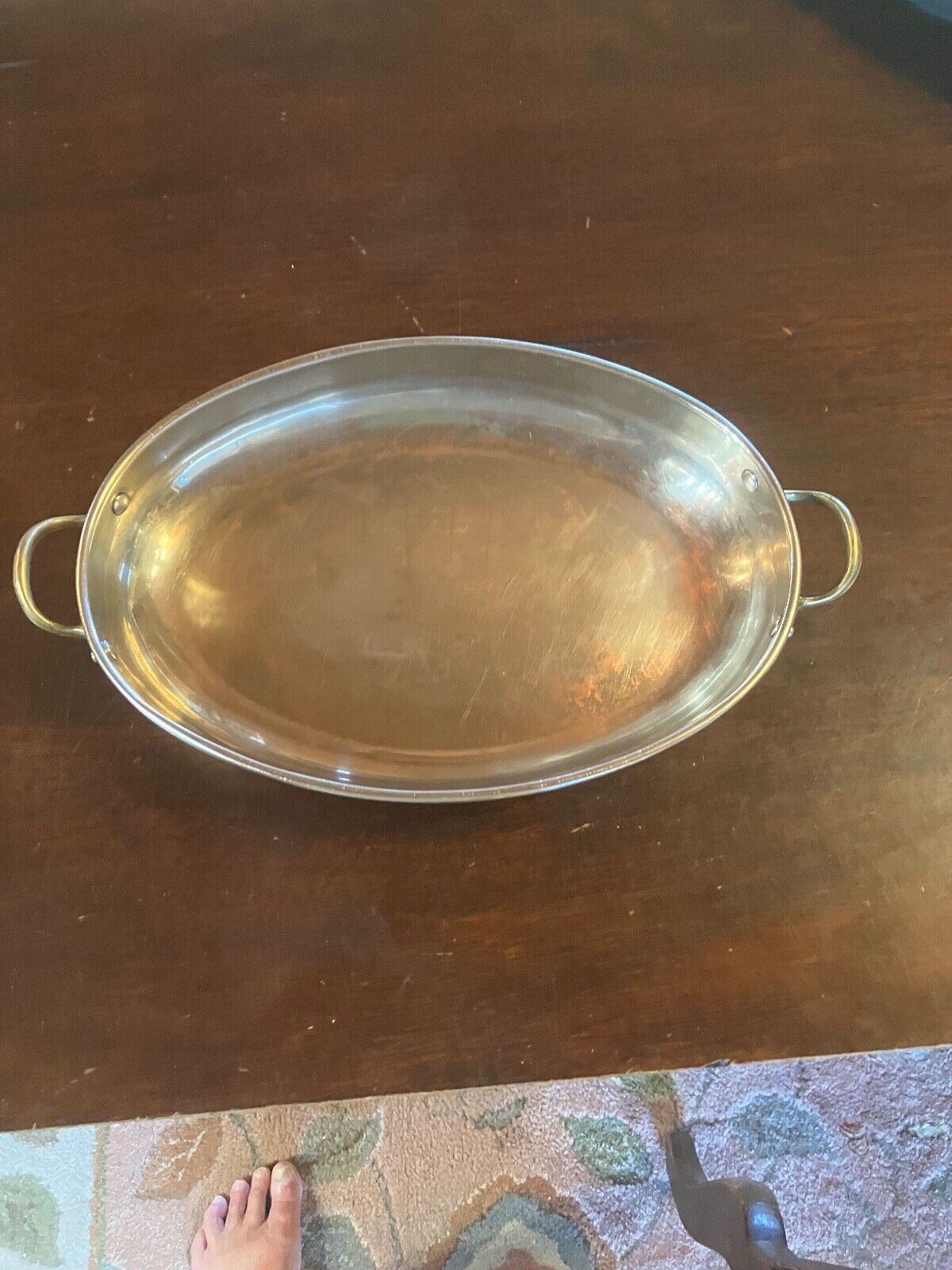 small copper pan brass handles
