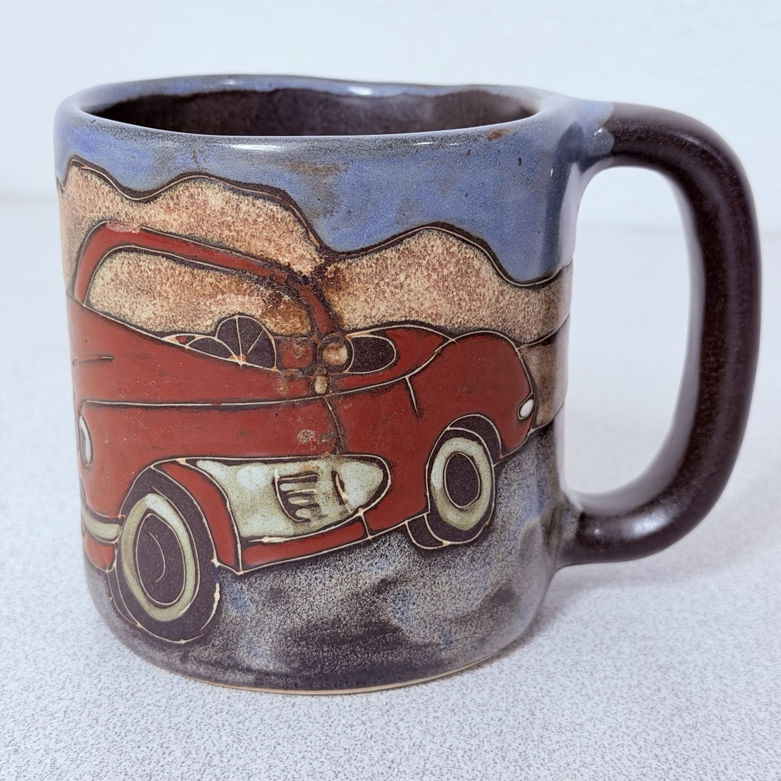 Design by Mara Mexico Stoneware Mug Red Classic Car Palm Trees Signed 16 Oz L Design by Mara Mexico Stoneware Mug Red Classic Car Palm Trees Signed 16 Oz L