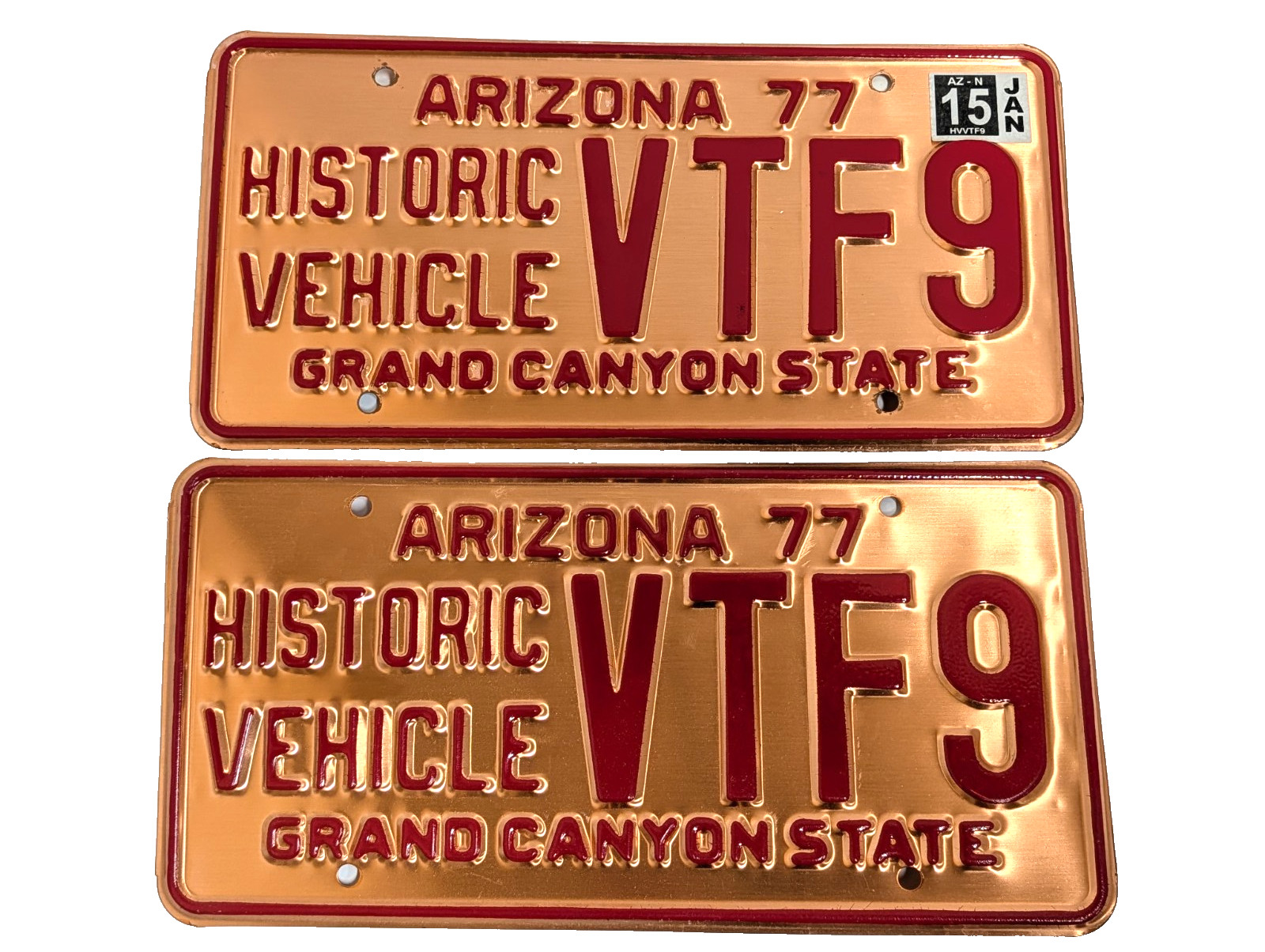 Beautiful Matching COPPER Set 1977 Arizona Historic License Plates Grand Canyon
